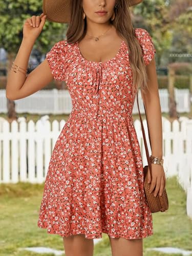 Image of HUHOT Teen Petite Women Floral Short Summer Mini Dresses with Pockets Cute Milkmaid Sundress 2026