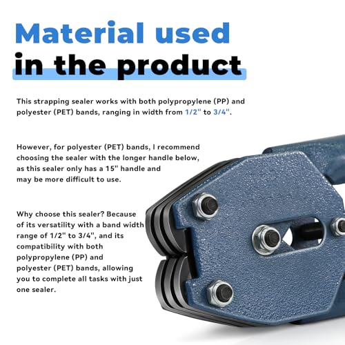 Image of Strapping Sealer /Crimper for 1 /2 inch-3 /4 inch Polypropylene (PP) Polyester Strapping Band Manual Banding Tool with 20.5 inch Extended Handle (Blue)