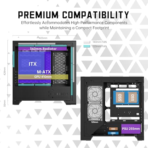 Image of GOLDEN FIELD WindChaser M-ATX Computer Case - Ultimate Cooling Mesh Panel with Tool-Free Design, 360mm Radiator | 180mm CPU Cooler | 410mm GPU | USB3.0 | Type-C, Mid Tower Chassis Gaming PC Case -Dark