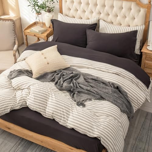 PURE ERA Jersey Knit 4pc Bed Sheet Set 100% T-Shirt Cotton Super Soft Comfy Breathable Fits Mattress Up to 20" Extra Deep Pocket (Solid Deep Brown, King)