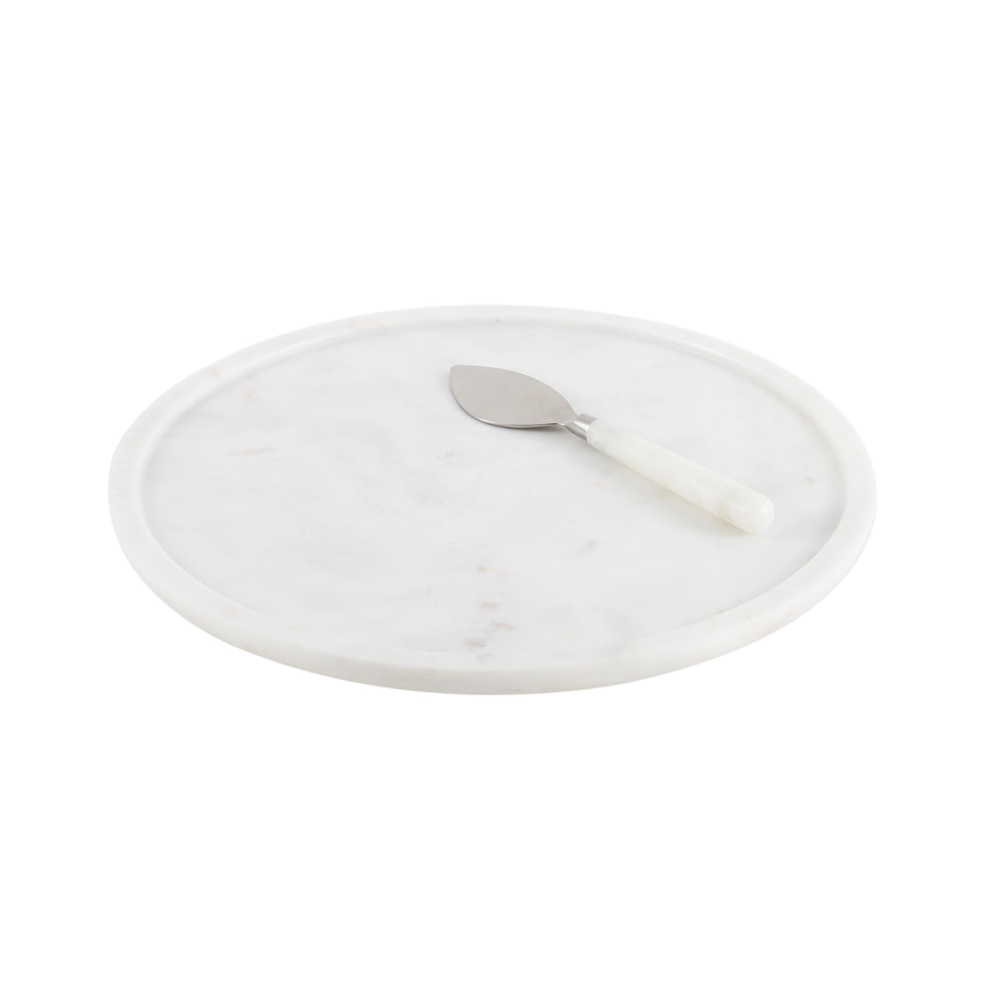 NikkisPride Handmade Marble Round Cheese Platter with Knife Combo | Serving Board for Cheese, Charcuterie & Appetizers | Tray for Parties, Home & Gifting | 28x28cm 1