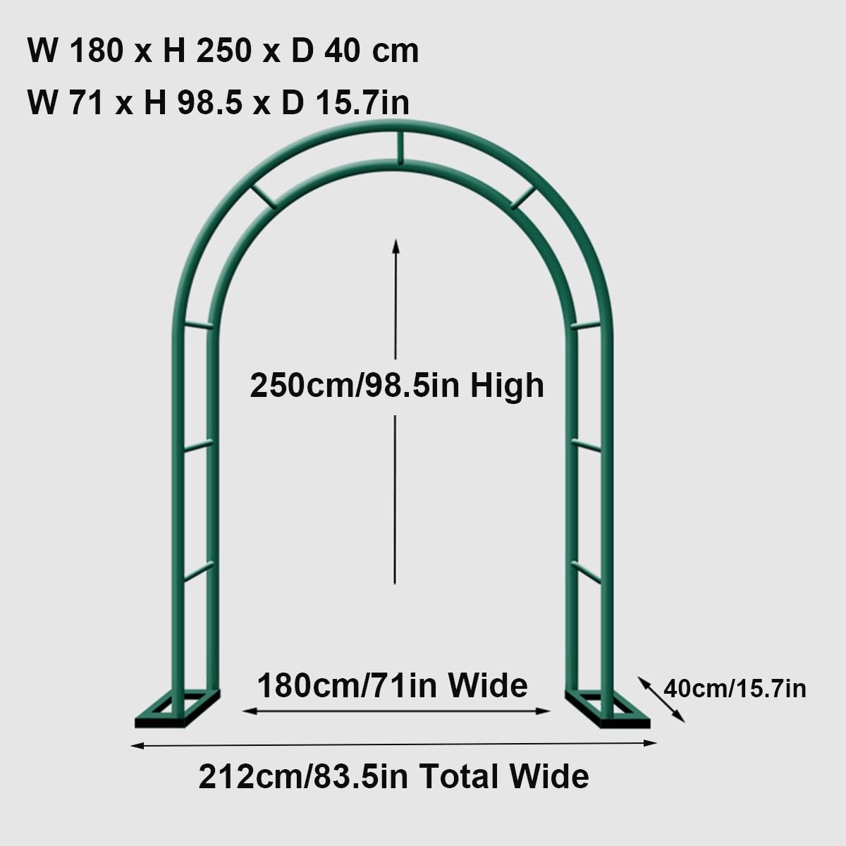 Arco Rampicanti Archi Giardino 120 180 200 240, Sostegno Pergolato in Metallo per Rose Fiori Piante Vite, Supporto per Decorazioni Nozze Esterni e Interni(Nero,W180 x H250 x D40 cm)