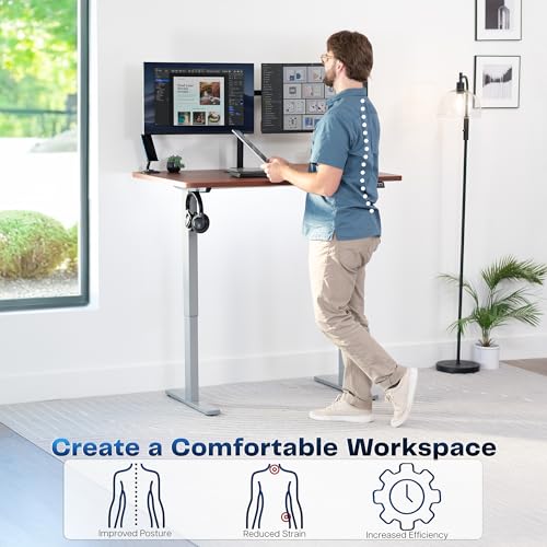 Image of VIVO Electric 48 x 30 in Standing Desk, Memory Height Adjustment, 1B Series, Holds 220 lbs, One-Piece Dark Walnut Top, Gray Frame, DESK-KIT-1G5D