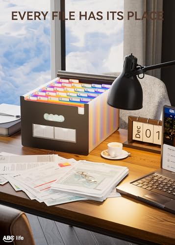ABC life Organizador de arquivos sanfonado com 26 bolsos, pastas de arquivos expansíveis, organizado