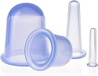 مجموعة من 4 قطع السيليكون لعلاج الوجه والحجامة - طقم اكواب تدليك العين والوجه مضاد للتجاعيد ومضاد للشيخوخة و4 شفط وفرشاة تقشير متعدد الألوان