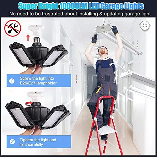 LED Garage Light 2 Pack 5 Leaf 10000LM Bright Deformable LED Garage Lights 100W Bright Light Bulb Powerful Garage Lights Ceiling LED Bright Light Bulb E26 Garage Light for Garage, Basement, Barn - Image 4