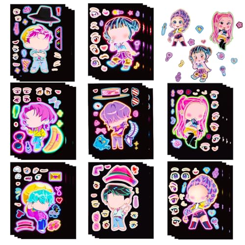 Kpop Idol Neon Sticker 32 Sheet DIY Creative Stickers Set 8 Unique Waterproof Designs for Journals Phone Laptop Cup Skateboard Goodie Bag Make a Face Stickers Birthday Party Classroom Activities Gift