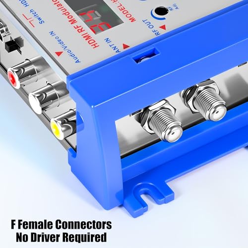HDMI to RF Modulator, VHF UHF AV to RF Coaxial Converter, CVBS RCA HDMI to RF Modulator, for TV PAL NTSC Format, for Home TV Switch Audio Video, F Female Connectors