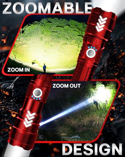 Image of Victoper Red LED Flashlights, High Powered High Lumens Super Bright Tactical Flashlight, Rechargeable, 5 Modes Zoomable Waterproof Flash Lights for Emergency, Outdoor, Home, Camping, Hiking
