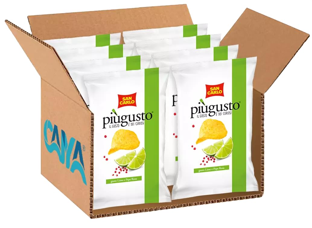 San Carlo Più Gusto Patatine Gusto Lime e Pepe Rosa Senza Glutine (Gluten Free) 70g [ BOX da 8 Confezioni]