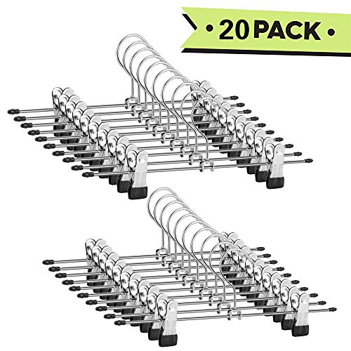 XIAO MO GU Trouser Hanger, Space Saving Skirt Pants Hangers with Adjustable Non-Slip Clips 28cm (11"), Metal Trouser Hangers for Skirts Socks, Pack of 20