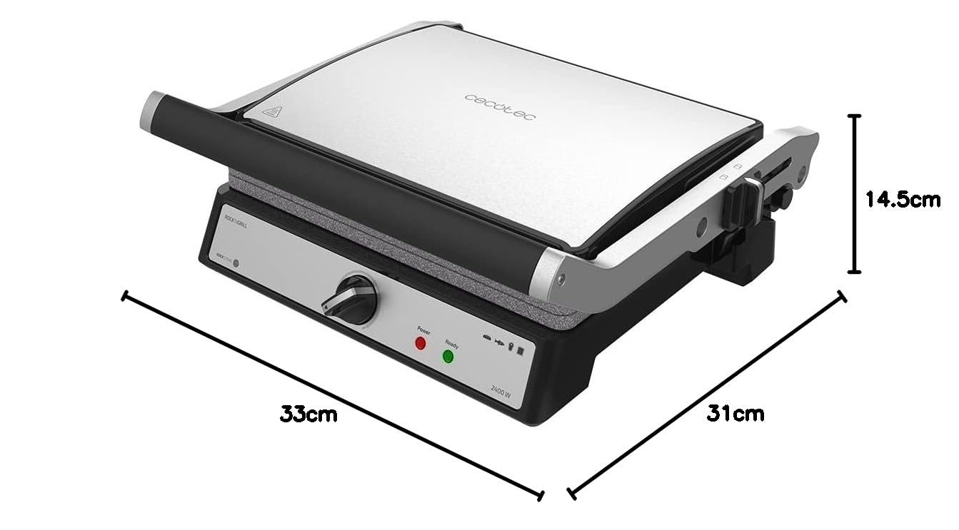 Cecotec Grill elektryczny Rock'nGrill 2400 UltraRapid 2400W, z powłoką kamienną RockStone, otwarciem 180º i pływającą płytą górną.