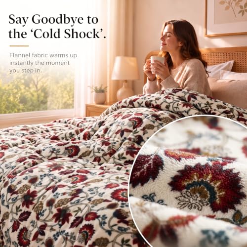 Image of SANMARINO Luxury Flannel Quilted Comforter for Double Bed | Ultra Soft Plush Razai with Modern Floral Design | Fuffly, Cozy All Season Blanket for Mild & Heavy Winter |220x230 cm,Cream & Maroon