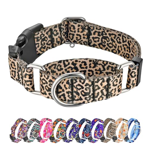 Hikiko Martingale Halsband für Hunde, klassisches Leoparden-Hundehalsband für kleine, mittelgroße und große Hunde, langlebig, ausbruchsicher, Hundehalsbänder (Leopardenmuster, Größe S)