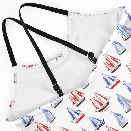 senya Girls Swimsuits One-Piece Swimwear Tie Bathing Suit Beach Summer Round Neck 7-8T Red Blue Sailboat Pattern4