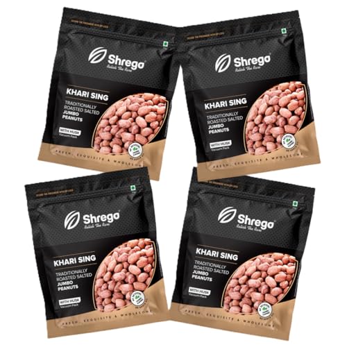 Image of SHREGO Peanut Plus Khari Sing Traditionally Roasted Salted Jumbo Peanuts 1440, Snack and Namkeen (4X360G Vacuum Packed)