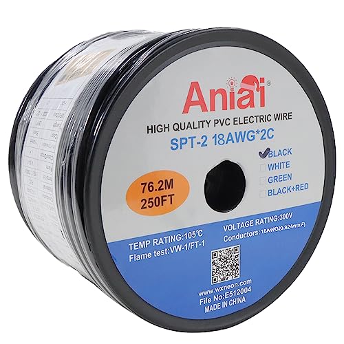 Low Voltage Landscape Wire,UL List 18/2 Electrical Wire,SPT2-250FT-BLACK for Light and Lamp Extension Cable
