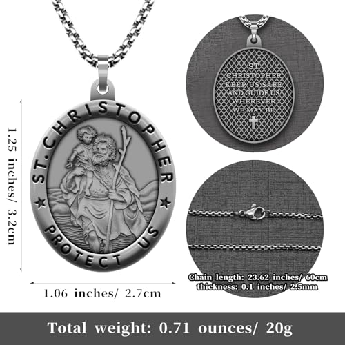 Saint Christopher Necklace St Christopher Medal Bless Safety Religion Pendant Gift for Men, Women, Family, Parent, Friend3