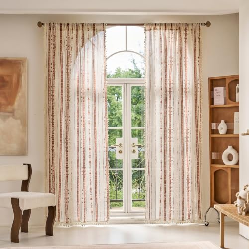Conkov Terracotta Boho Curtains for Living Room with Tassel 72 Inch 2 Panel by Conkov - Used condition - Image 2