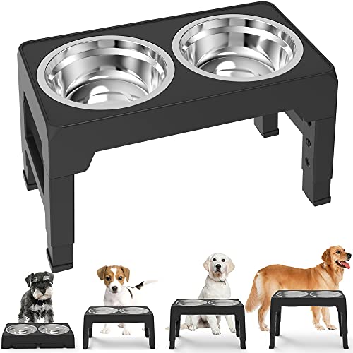 PANZZDA Elevated Dog Bowls Adjustable Raised Dog Bowl Stand with ...