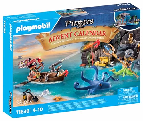 PLAYMOBIL Pirates 71636 Advent Calendar: Pirates, 24 Surprises, Including Two Figures and a Giant Octopus Advent Calendar 2024, Magical Toys for Boys and Girls Ages 4