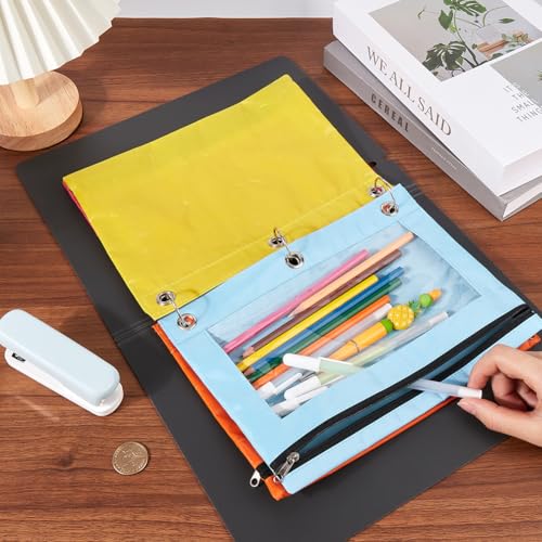CRASPIRE 5Pcs 5 Colors Zippered Pencil Pouches for 3 Ring Oxford Cloth Pen Bags Cases Pouch Box Cosmetic Bags with Clear Window for Pencil Storing School Teacher Supplies Stationery - Image 3