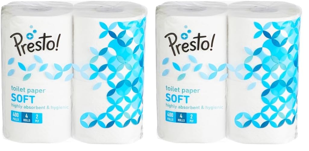 Presto! 2 Ply Toilet Tissue Paper, 100% Natural virgin paper - Pack of 8 (400 Pulls per Roll)-image-24
