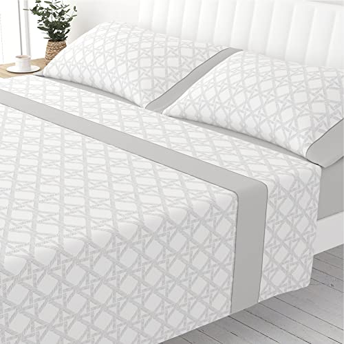Victorio & Lucchino Juego de Sábanas Estampadas de Verano Algodón/Poliéster (Cama 150cm (2 Almohadas), Alessia - Gris)