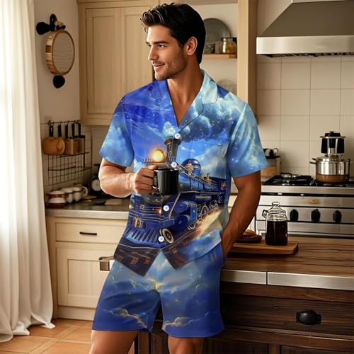 Summer Pajama Set for Men Short Sleeve Shirt with Shorts Sleepwear Soft Loungewear XS-5XL3
