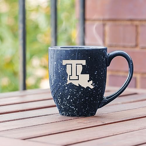 Image of Rico Industries NCAA Louisiana Tech Bulldogs Navy Blue Personalized 16 oz Team Color Laser Engraved Speckled Ceramic Coffee Mug
