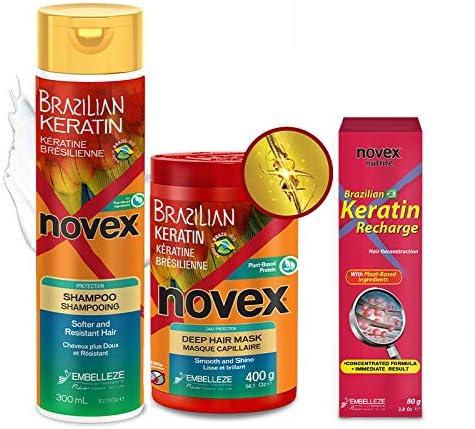 Novex Brazilian Keratin Hair Treatment Recharge Bundle - Reconstructive Keratin for Frizz control & Damage Repair - Smooths and Straightens Hair - Ultra Concentrated Formula for Daily Care - Unisex
