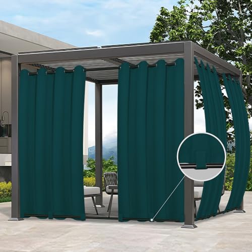 Image of Easy-Going Outdoor Curtains for Patio 1 Panel, 54x108 inch, Teal | Waterproof, Windproof, Weatherproof Privacy Outdoor Curtains for Cabanas Porches and Pergolas, Grommet Top and Tab Bottom