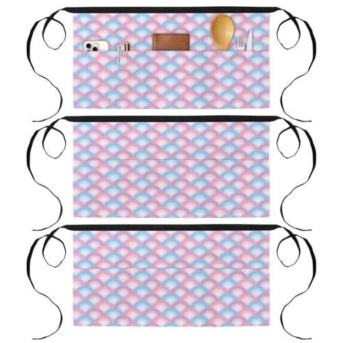 Lot de 3 tabliers courts de chef avec 3 poches pour cuisine et bistrot motif sirène