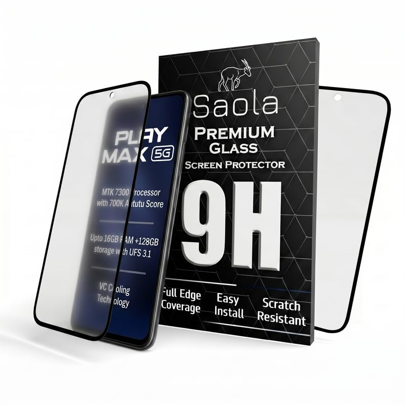 Image of Saola HD Matte Tempered Glass With 18H Hardness For Lava Play Max (PACK OF 1) with Hassle-less Installation Kit. Full screen Coverage. 6.72 inch