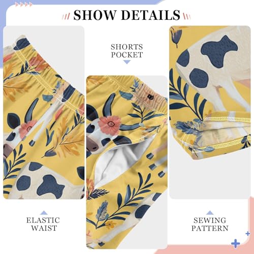 Vdsrup Cows Flowers Pajama Pants Boho Yellow Pajama Bottoms Soft Sleep Pjs Lounge Pants S4