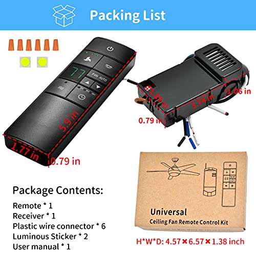 Universal Ceiling Fan Remote Control Kit Replacement For Hampton Bay Home Decorators Collection Hunter Harbor Breeze, 3-Speed Timer Light Dimmer Thermostatic Control, 2Aazphd3/Hd3 Kujce10320/Tr222A #TOP6
