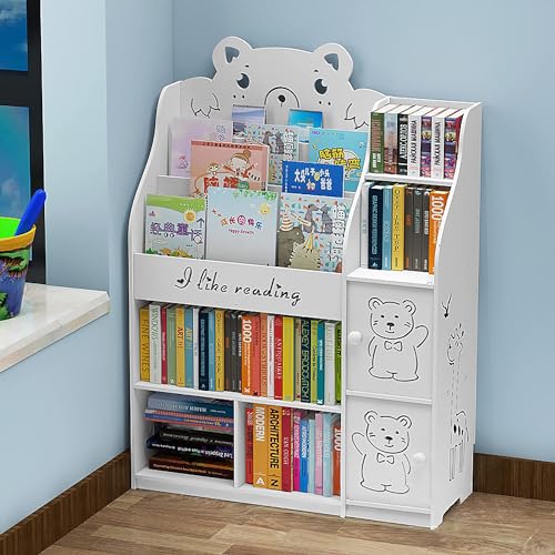 Image of Aoparts, Kids Bookshelf and Toy Storage, Baby Bookshelf, 4 Tiers Picture Album Display, 2 Book Display, 2 Toy Storage, Playroom Storage and Organization (White)