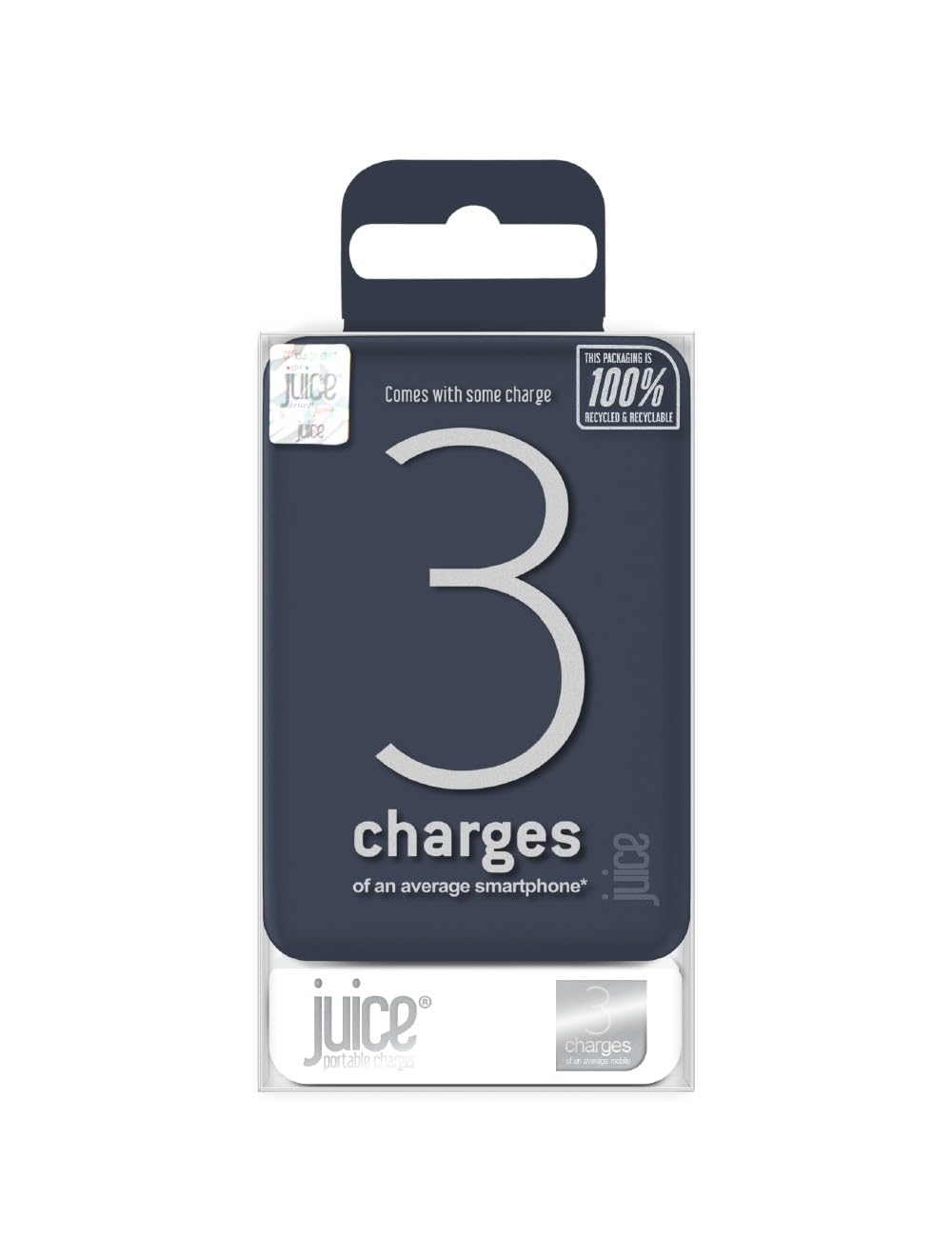 Juice Power Bank 10000mAh Portable Charger with 3 Ports (2×USB-A + USB-C) Fast Charging Battery Pack Up to 3 Full Charges for Smartphones & Tablets – Navy