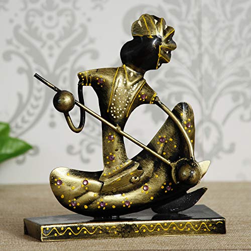 Image of eCraftIndia Tribal Man with Pagdhi Playing Musical Instrument Banjo Decorative Showpiece