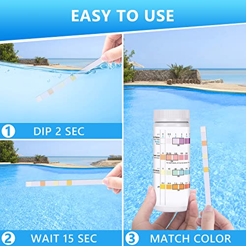 4 In 1 Pool Test Strips, 150 Strips Swimming Pool And Spa Test Strips For Hot Tubs, Freshwater Saltwater Pool Test Kit Accurate Testing Chlorine, Alkalinity, Cyanuric Acid & Ph #TOP2