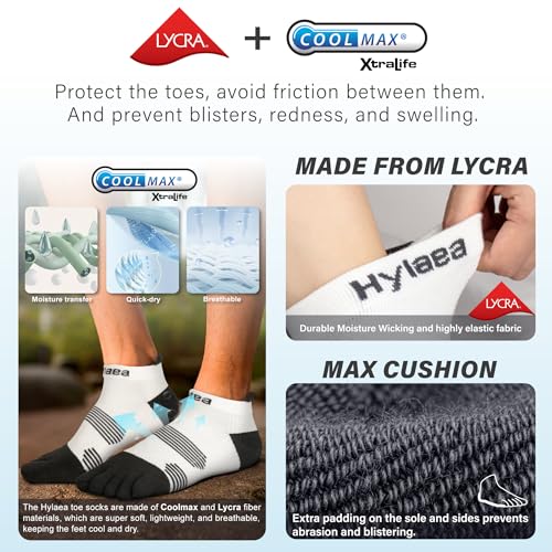 Image of Hylaea No Show Running Athletic Anti-Blister Wicking Coolmax Socks, Seamless Anti-odor