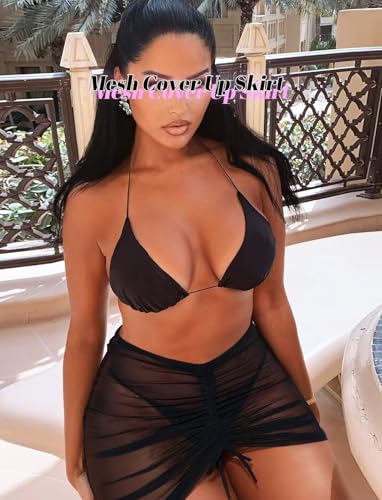 TZLDN Swimsuit Coverup Women Mesh Sheer Skirt Beach Swim Drawstring Sarong Wraps Ruched Sexy Bikini Cover Up Swimwear4