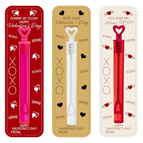 Valentines Day Card with Bubble Wands Party Favors, Valentine's Day Classroom Mini Bubble Wands Valentine Cards Exchange Gifts
