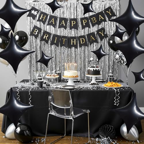 TONIFUL 30Pcs 26In&10In Star Balloons Black Four Pointed Foil Mini Star Mylar Balloons for New Year Halloween Chrismas Birthday Wedding Anniversary Engagement - Image 7