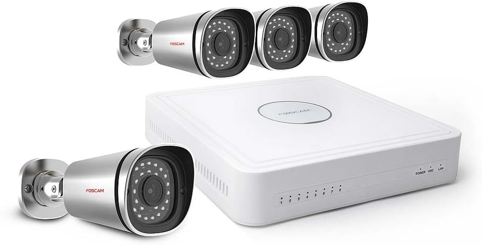 Foscam FN3108XE-B4-1T 8CH xPoE 720P Surveillance System, Simplified Power Over Ethernet NVR KIT, Pre-Installed 1TB HDD, 4 720P HD Outdoor IP66 Waterproof IP Camera, 65FT Night Vision