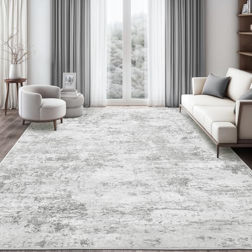 6x9 Area Rugs Living Room Rugs - Washable Abstract Soft Thin Large Rug Indoor Floor No Slip Rug Carpet for Bedroom Washable Rugs Home Decor, Light Gray