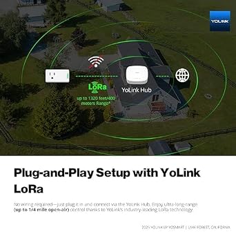 YoLink Smart Energy Plug 15A 1/4 Mile LoRa Range, High-Power Devices with Cycle Schedule, Real-Time Energy Monitoring, Overload Protection, Alerts, Alexa, Google, IFTTT, HA, Hub Required YS6614