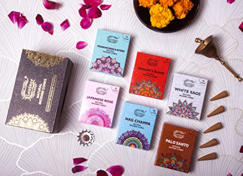 Raajsee Natural Incense Cones,6 Pack Mixed Scents Gift Pack 15 Pc Each (90 Total), Insense Cones Variety Pack, 100% Organic Non Toxic Natural - Hand Rolled Free From Chemicals (Pack 2) #TOP1
