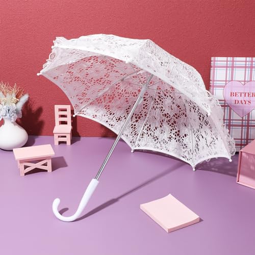 Toyvian White Lace Embroidery Parasol with Floral Lace Wrist Gloves for Wedding Flower Girl - Small Vintage Bridal Umbrella Kids Craft Flowers Lace Parasol, 2.00X2.00X2.00CM2