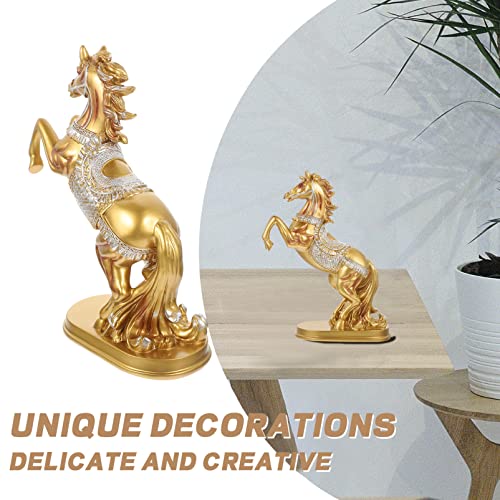 Yardwe Standing Horse Statue Resin Horse Art Figurine Feng Shui Horse Sculpture Zodiac Animal Decoration For Good Fortune Health Wealth Success Gold #TOP3